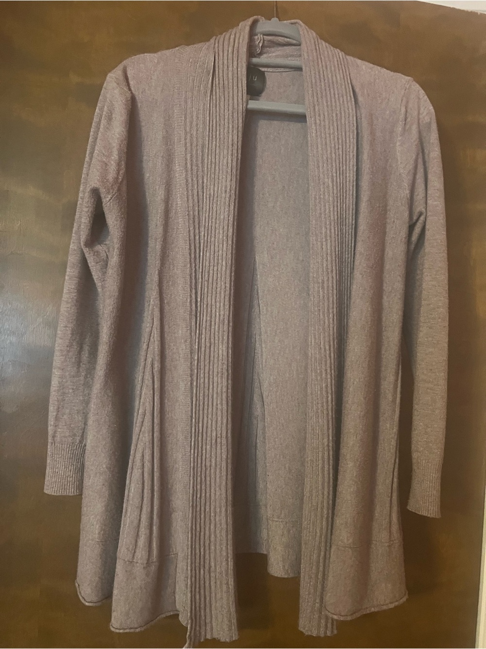 Light Mauve Open-Front Rib Trim Women’s Sweater Cardigan